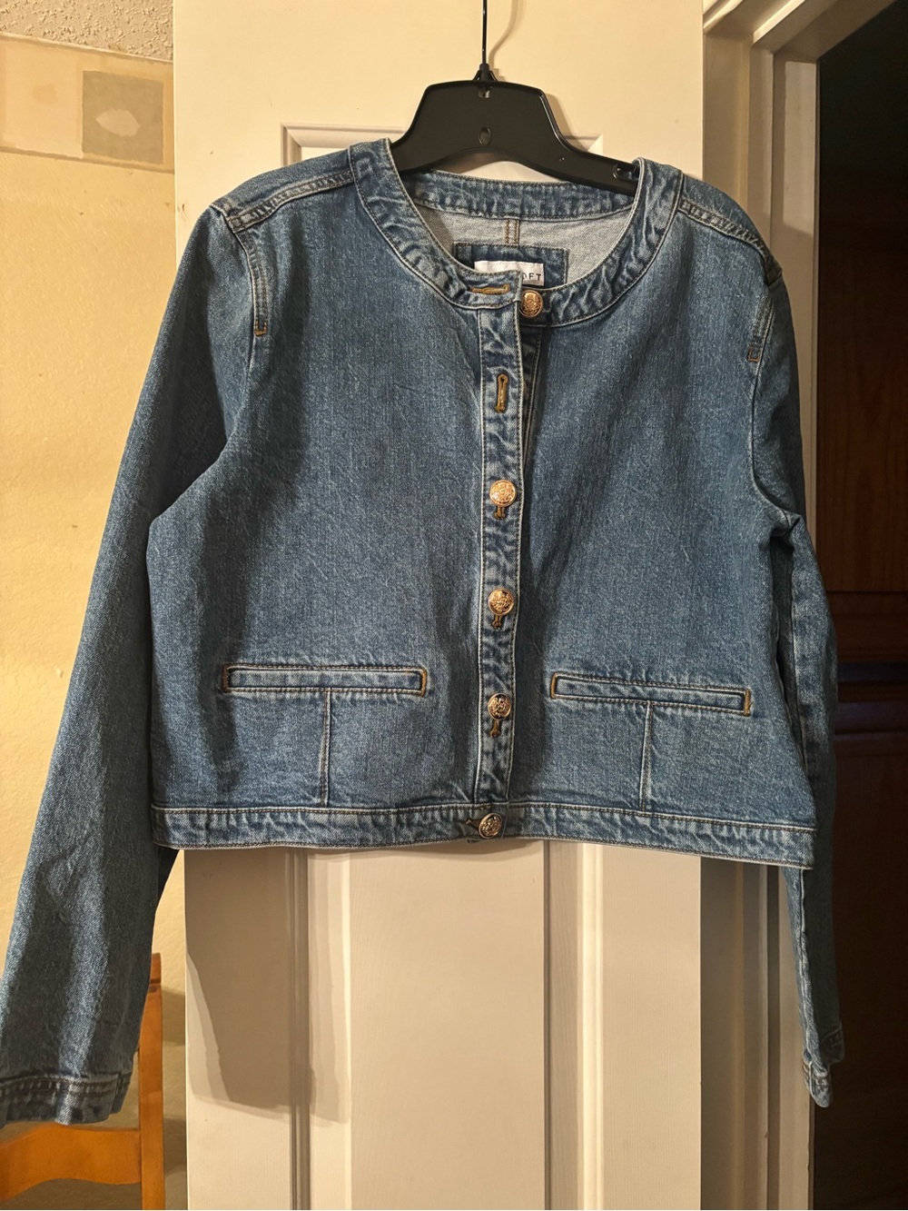 LOFT Light Blue Collarless Denim Jacket